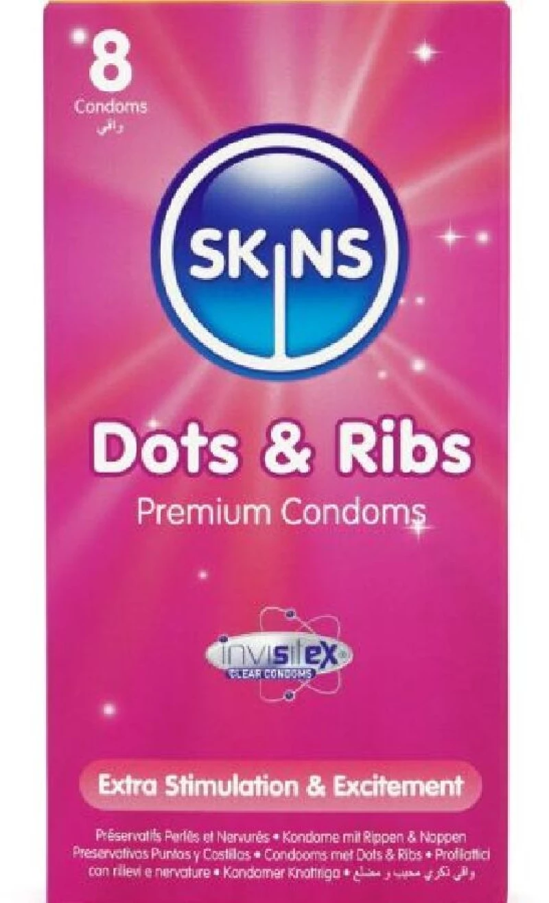 SKINS - DOTS & RIBS PREMIUM CONDOMS PACK 8