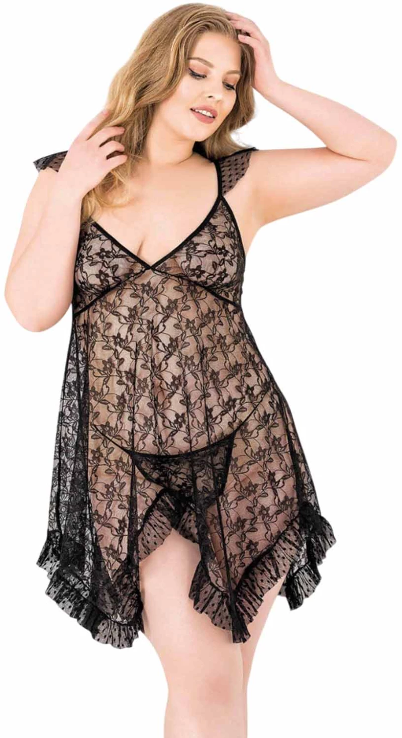 ΓΥΝΑΙΚΕΙΟ SEXY BABYDOLL ΣΕΤ PLUS SIZE 226 PRIMODA 3021 002 - ΜΑΥΡΟ