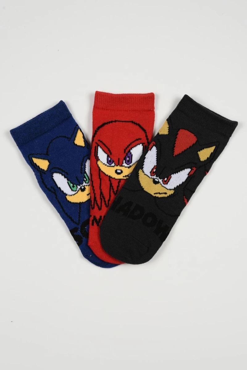 Σετ 3 ημίκοντες κάλτσες αγόρι "Sonic The Hedgehog" μπλε-κόκκινο-γκρι