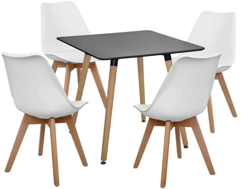 Τραπέζι Με Καρέκλες Σετ 5Τμχ HM10601 Black-White 4 Θέσεων Mdf,Ξύλο