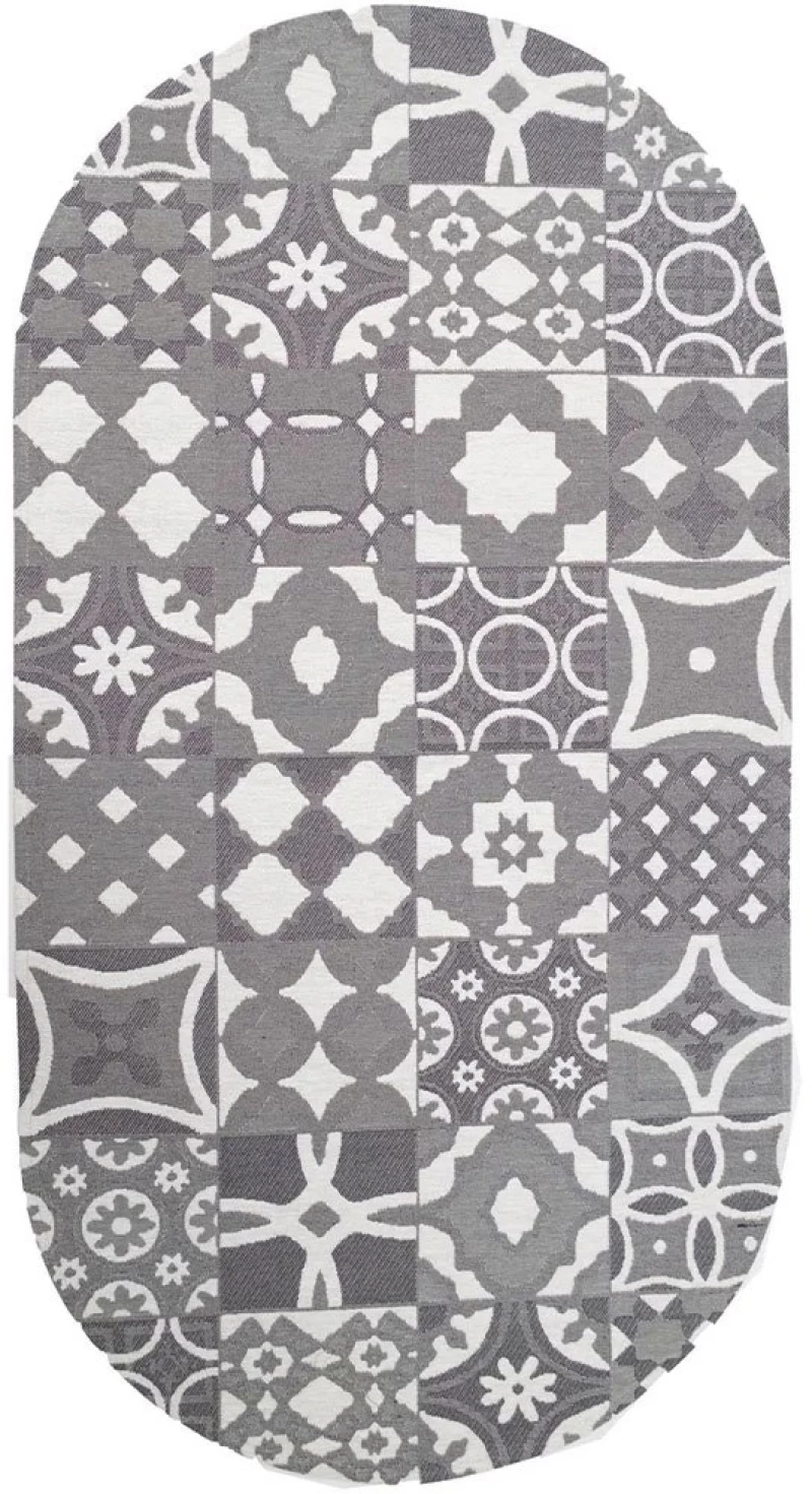 Χαλάκι Κουζίνας Canvas 214 W Grey-White Oval Royal Carpet 75X150cm OVAL Chenille