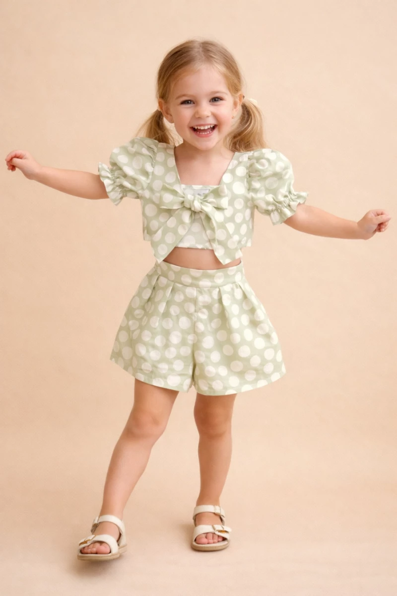 Sweet Baby Παιδικό Σετ Σόρτς Με Crop Top , Πουά-Μέντα