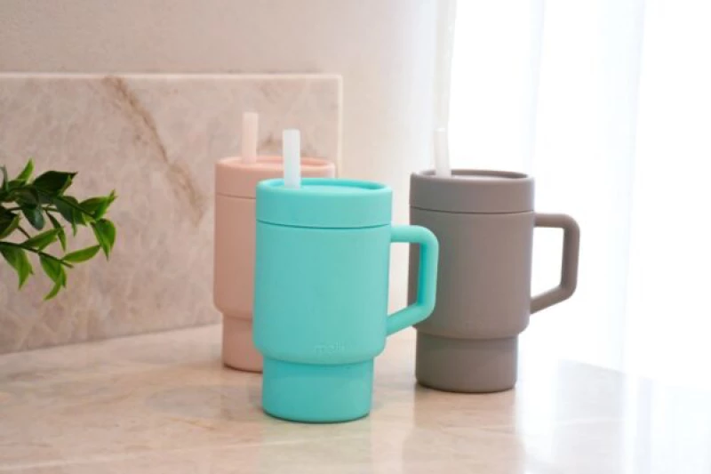 Melii Παγούρι Σιλικόνης με Καλαμάκι Tumbler Γκρι 290ml