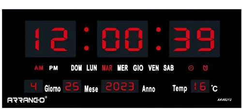Ψηφιακό LED Ρολόι Τοίχου με Ενδείξεις Ημερομηνίας & Θερμοκρασίας 15.1 x 36.8cm Arrango AK48212
