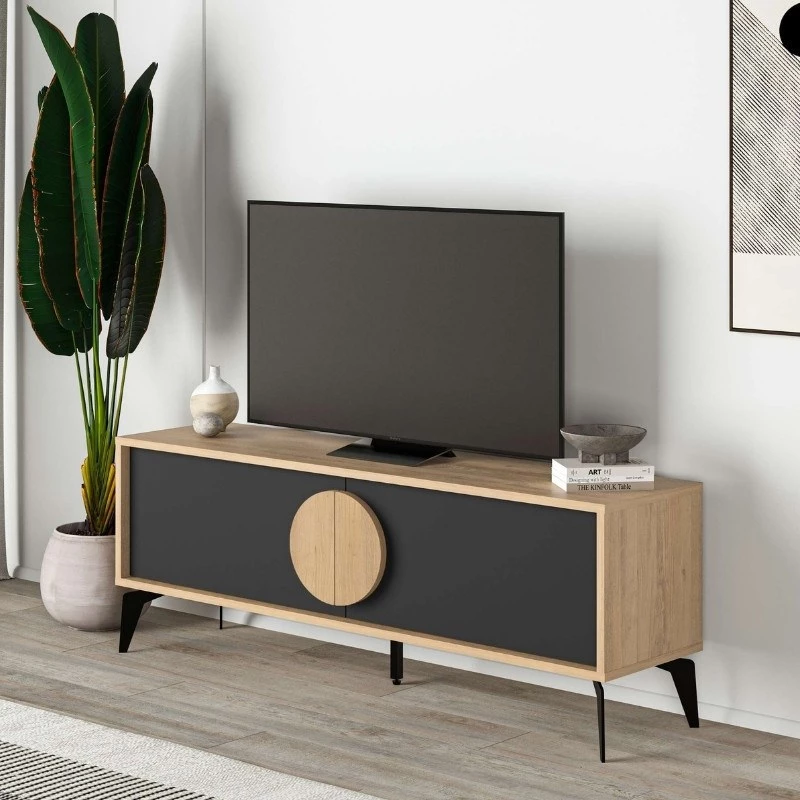 Megapap Έπιπλο Τηλεόρασης Gora Sapphire Oak - Silky Black 140x35,6x51εκ.