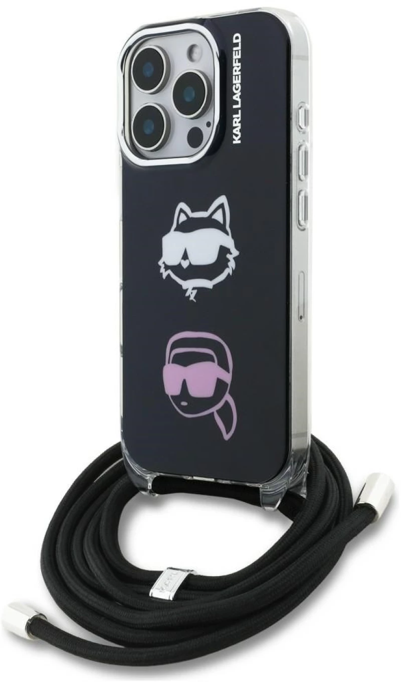 Karl Lagerfeld IML Crossbody Karl&Choupette Head Case for iPhone 16 Pro - Black