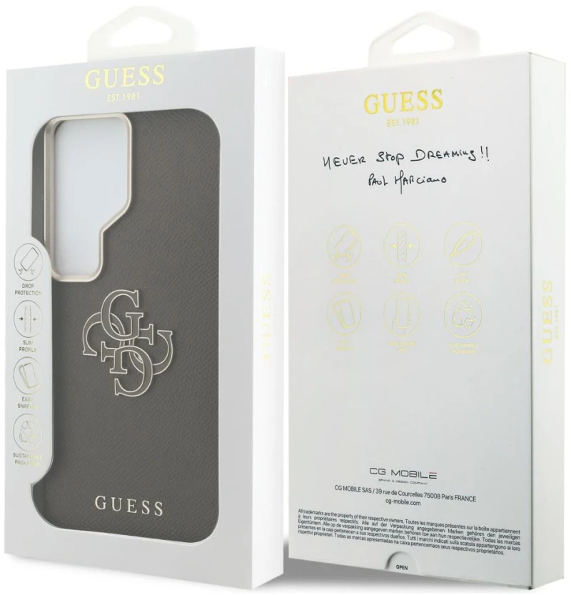 Guess Grained Big 4G Metal Logo Case for Samsung Galaxy S26 Ultra - Brown