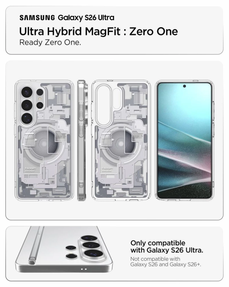 Spigen Ultra Hybrid Mag MagSafe Case for Samsung Galaxy S26 Ultra Zero One - Clear and White