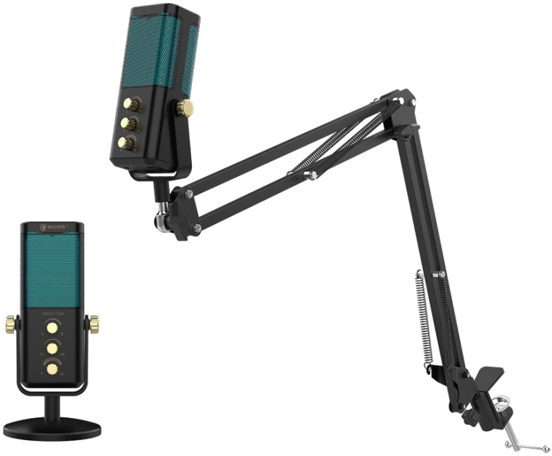 SADES gaming μικρόφωνο Night Owl με βάση γραφείου & επιτραπέζια  καρδιοειδές  USB  μαύρο