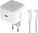 POWERTECH φορτιστής τοίχου PT-1581 με καλώδιο  USB-C  40 έως 60W  GaN  AVS  λευκός