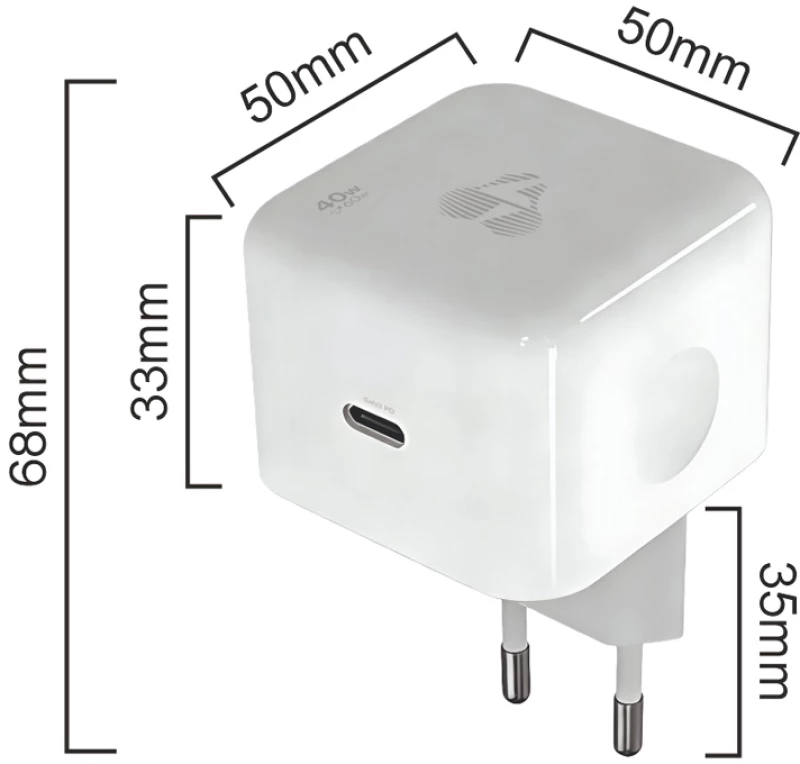 POWERTECH φορτιστής τοίχου PT-1581 με καλώδιο  USB-C  40 έως 60W  GaN  AVS  λευκός