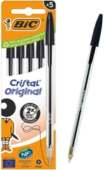 BIC στυλό διαρκείας ballpoint Cristal Original, 1mm μύτη, μαύρο, 5τμχ