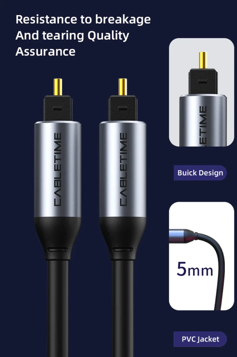 CABLETIME καλώδιο ήχου Toslink CT-AV380-P04GN, gold plated, 5mm, 1m, μαύρο