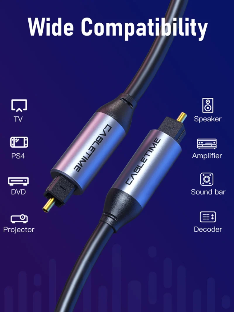 CABLETIME καλώδιο ήχου Toslink CT-AV380-P04GN, gold plated, 5mm, 1m, μαύρο