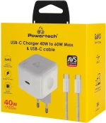 POWERTECH φορτιστής τοίχου PT-1581 με καλώδιο, USB-C, 40 έως 60W, GaN, AVS, λευκός