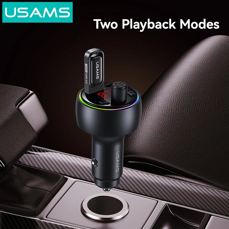 USAMS FM transmitter & φορτιστής CC328, USB/USB-C, 30W, Bluetooth, μαύρο