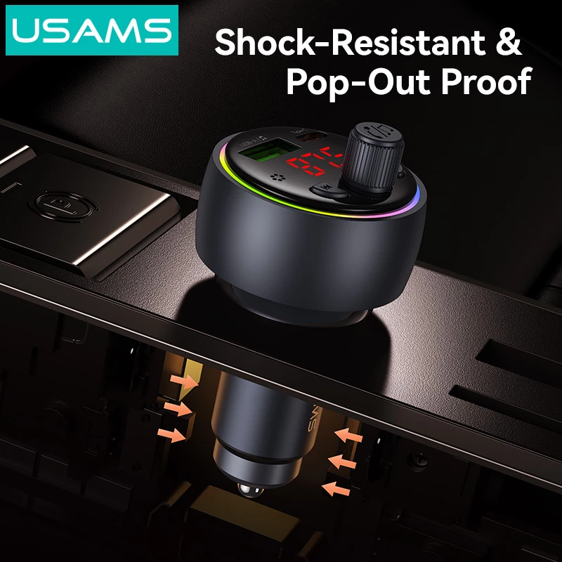 USAMS FM transmitter & φορτιστής CC328, USB/USB-C, 30W, Bluetooth, μαύρο