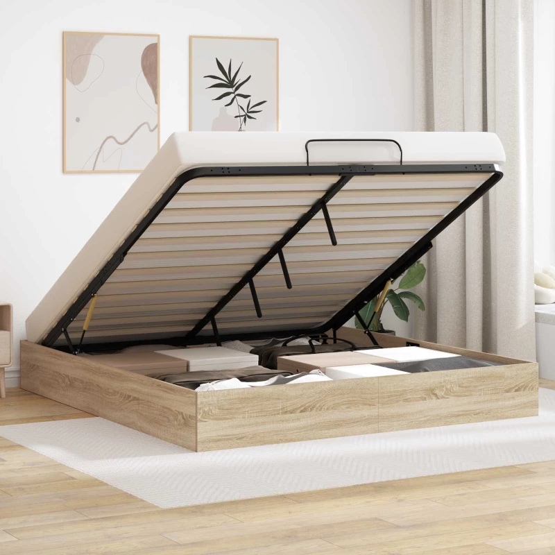 vidaXL Κρεβάτι Οθωμανικού Τύπου Δρύς Sonoma 203 x 180 x 25 εκ