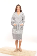 Stewehome διάλεξε unisex μπουρνούζι με κουκούλα γκρι ριγέ 100% βαμβακερό (L/XL)
