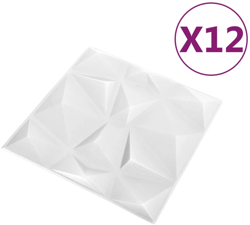vidaXL Πάνελ τοίχου 12 pcs Διαμάντι Άσπρο 50 x 50 cm Φελιζόλ XPS