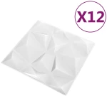 vidaXL Πάνελ τοίχου 12 pcs Διαμάντι Άσπρο 50 x 50 cm Φελιζόλ XPS