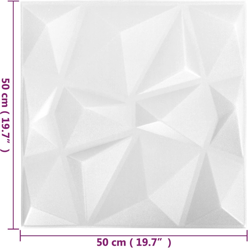 vidaXL Πάνελ τοίχου 12 pcs Διαμάντι Άσπρο 50 x 50 cm Φελιζόλ XPS