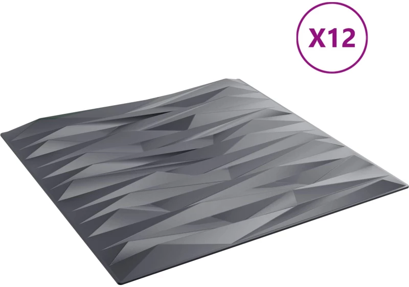 vidaXL Πάνελ τοίχου 12 pcs Γκρίζο Πέτρες 50 x 50 cm Φελιζόλ XPS