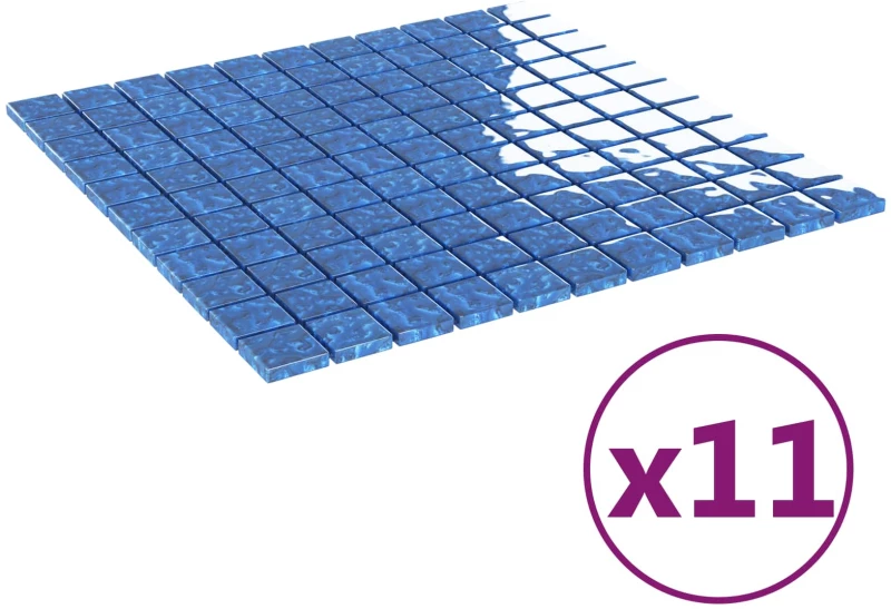 vidaXL Μωσαϊκό Πλακάκι 11 pcs Μπλε 50 x 50 cm Γυαλί
