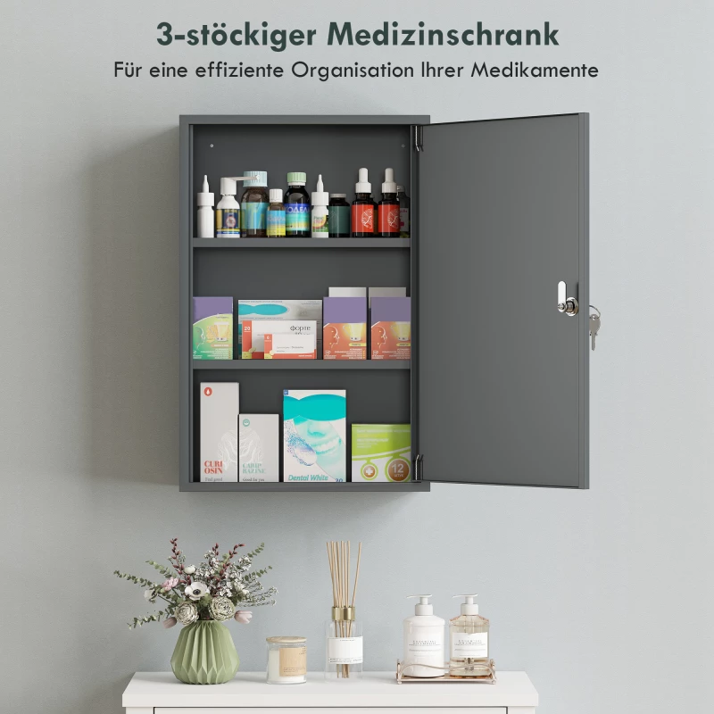 Ντουλάπι Wall Medicine Ντουλάπι μπάνιου με 3 ράφια 2 κλειδιά 40 x 18 x 60 cm Γκρι