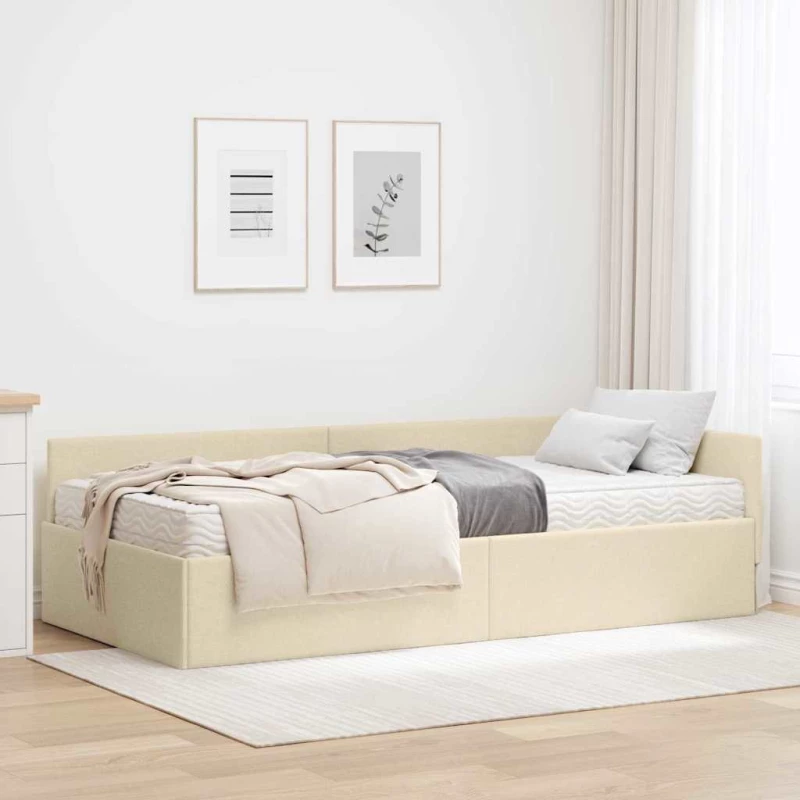 vidaXL Κρεβάτι γωνίας με στρώμα Άλλο με κεφαλάρι 2 pcs Κρεμ ύφασμα