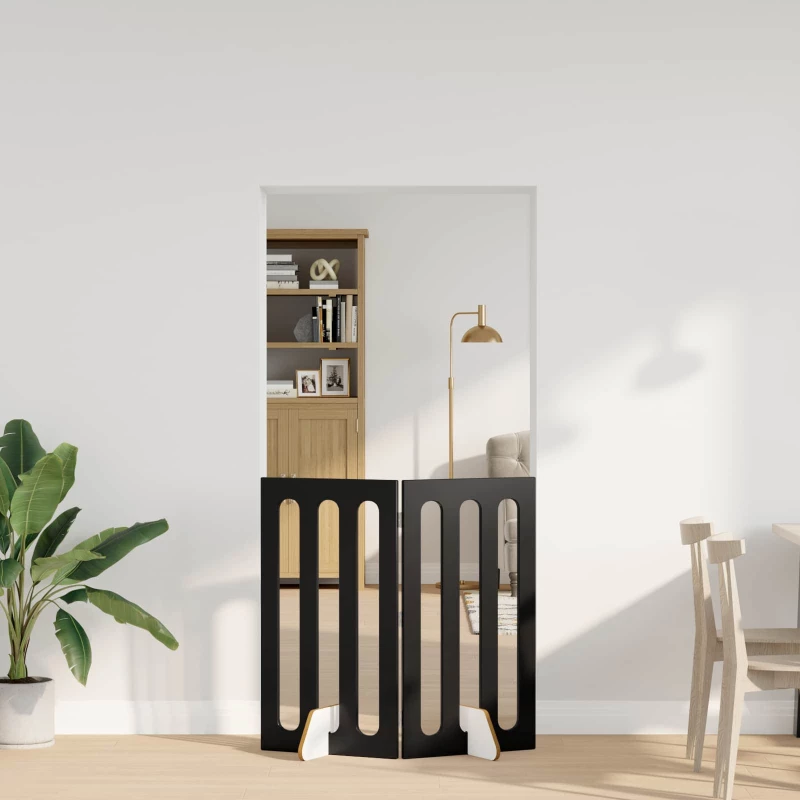 vidaXL Αναδιπλούμενη περίφραξη κατοικίδιων 2 pcs Μαύρη Δρυς
