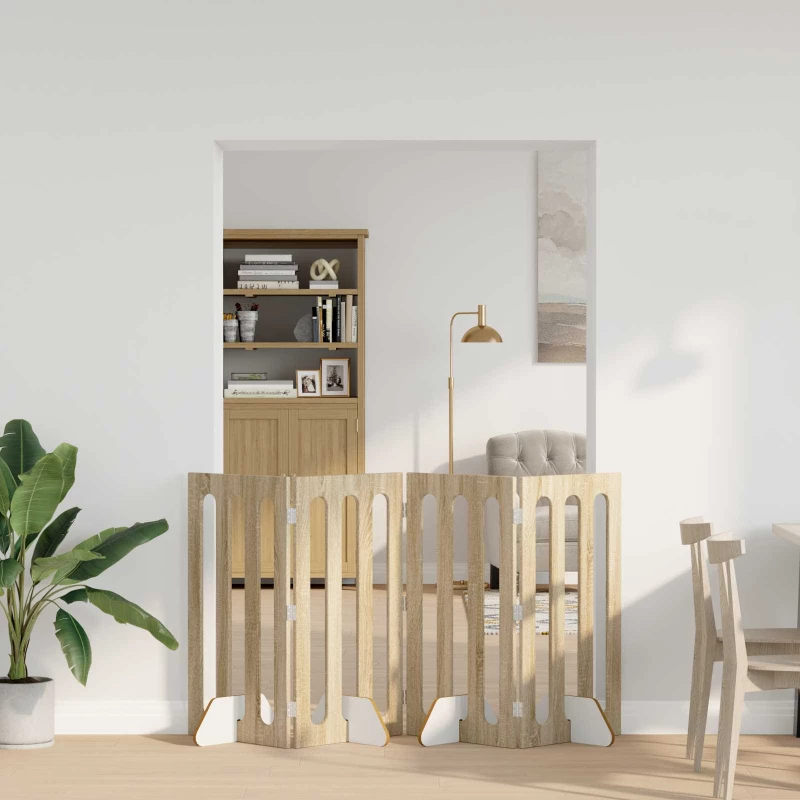 vidaXL Αναδιπλούμενη περίφραξη κατοικίδιων 4 pcs Δρύς Sonoma