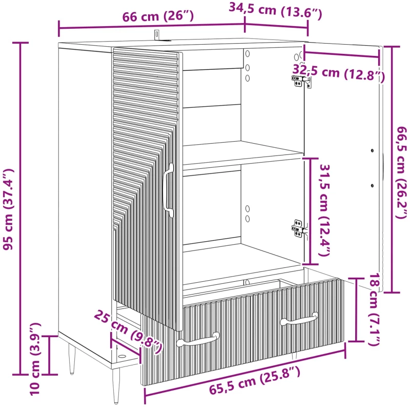 vidaXL Πλαϊνό γραφείο με συρτάρι Γκρι Sonoma 66 x 34,5 x 95 εκ.