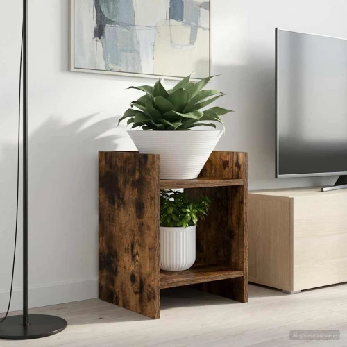 vidaXL Βάση φυτών με ράφι Καπνιστή Δρυς 30 x 30 x 40 cm