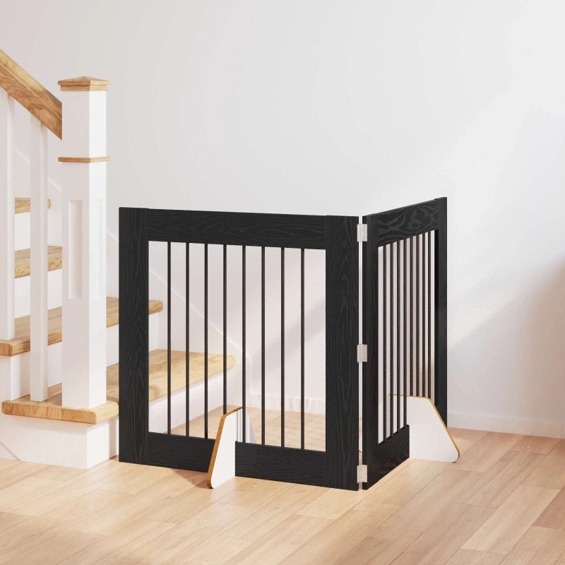 vidaXL Πύλη Σκύλου με Στηρίγματα 2 pcs Μαύρη Δρυς 80 x 80 cm