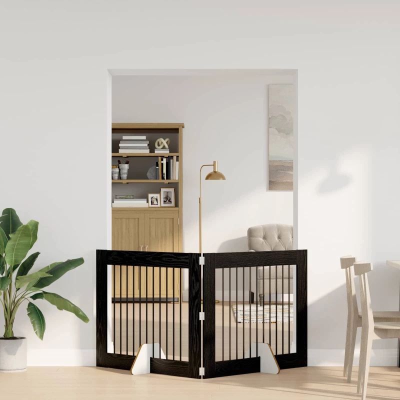 vidaXL Πύλη Σκύλου με Στηρίγματα 2 pcs Μαύρη Δρυς 100 x 80 cm