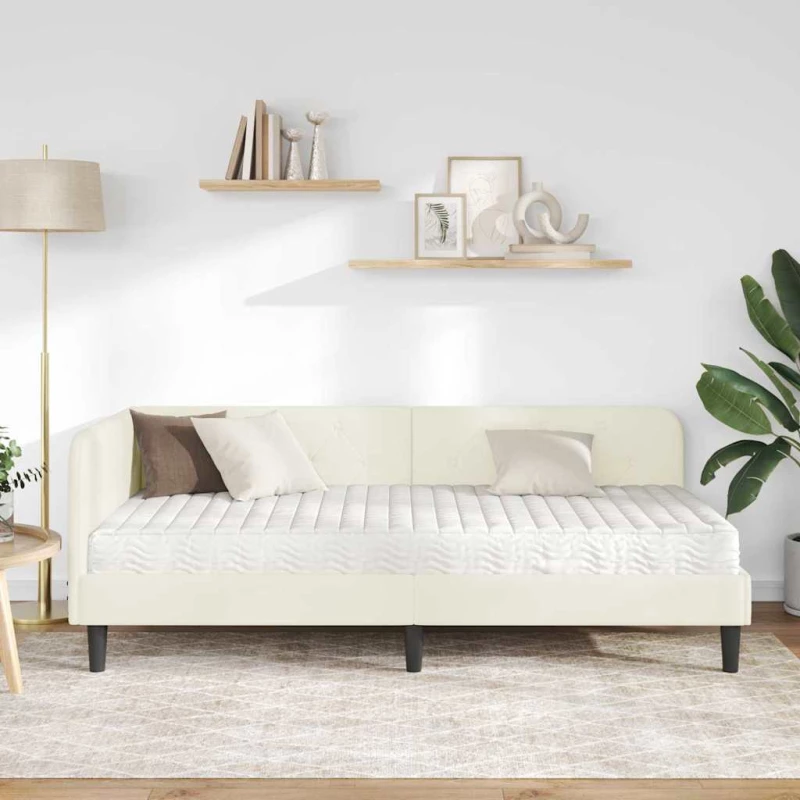 vidaXL Κρεβάτι Γωνίας Κρεμ 90 x 190 cm Βελούδο