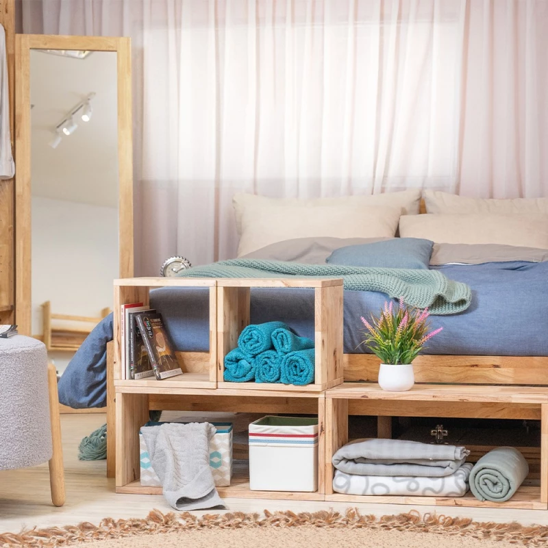 Ορθογώνια ράφια Nextdeco Natural μασίφ ξύλο σετ 2 τεμαχίων 60x30x24εκ.