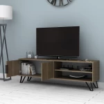 Έπιπλο τηλεόρασης Foot Megapap χρώμα καρυδί 160x35x49εκ.