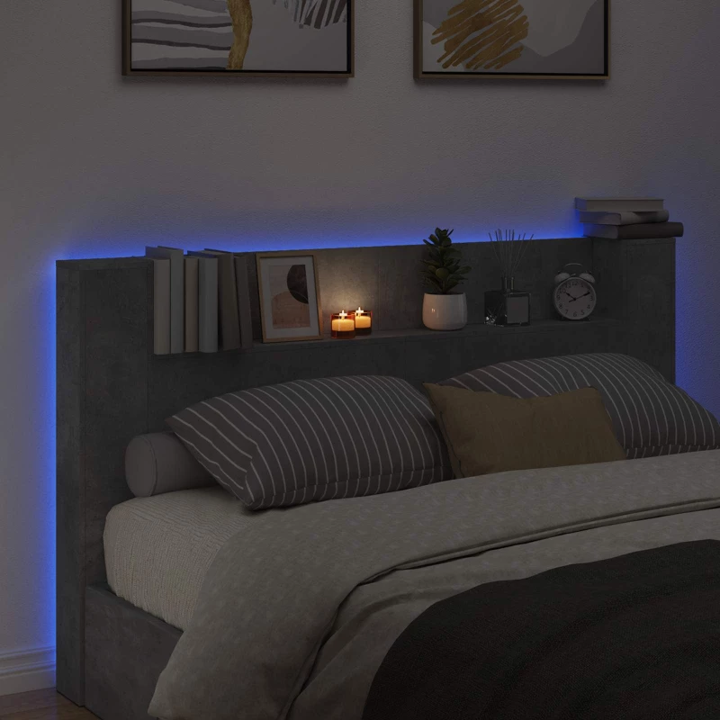 vidaXL Κεφαλάρι Ντουλάπι με LED Σκυρόδεμα 180 x 16,5 x 103,5 cm