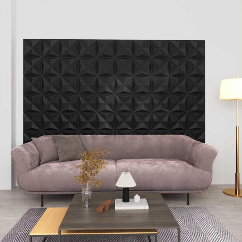 vidaXL Πάνελ τοίχου 12 pcs Οριγκάμι Μαύρο 50 x 50 cm Φελιζόλ XPS