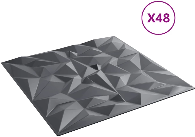 vidaXL Πάνελ τοίχου 48 pcs Αμέθυστος Γκρι 50 x 50 cm Φελιζόλ XPS