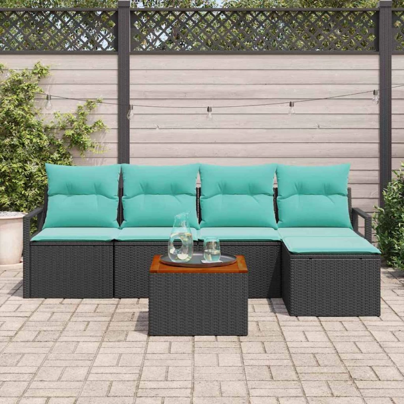 vidaXL Σετ Καναπέ Κήπου με μαξιλάρι 6 pcs Μαύρο συνθετικό ρατάν
