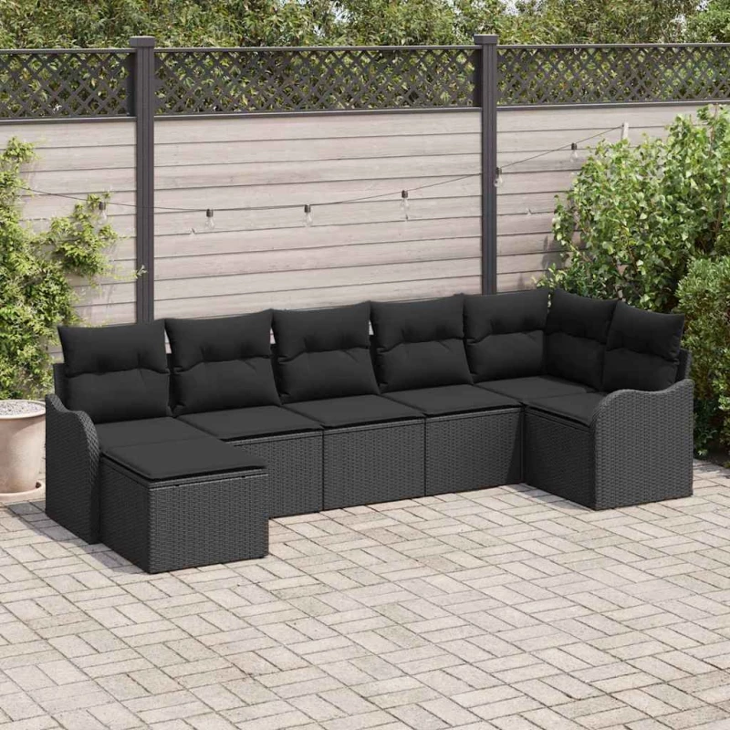 vidaXL Σετ Καναπέ Κήπου με μαξιλάρι 7 pcs Μαύρο Πολυ ράταν