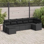 vidaXL Σετ Καναπέ Κήπου με μαξιλάρι 7 pcs Μαύρο Πολυ ράταν