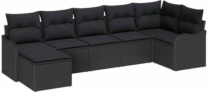 vidaXL Σετ Καναπέ Κήπου με μαξιλάρι 7 pcs Μαύρο Πολυ ράταν