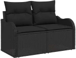 vidaXL Σετ Καναπέ Κήπου με μαξιλάρι 7 pcs Μαύρο Πολυ ράταν