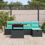vidaXL Σετ Καναπέ Κήπου με μαξιλάρι 6 pcs Μαύρο συνθετικό ρατάν