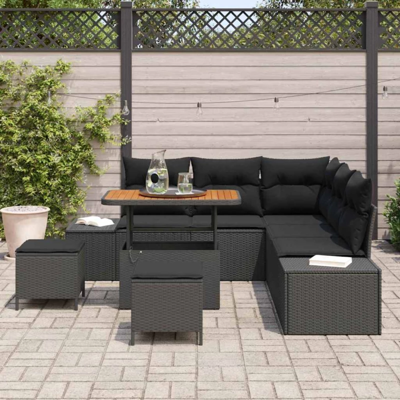 vidaXL Σετ Καναπέ Κήπου με μαξιλάρι 8 pcs Μαύρο Πολυ ράταν