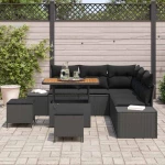 vidaXL Σετ Καναπέ Κήπου με μαξιλάρι 8 pcs Μαύρο Πολυ ράταν